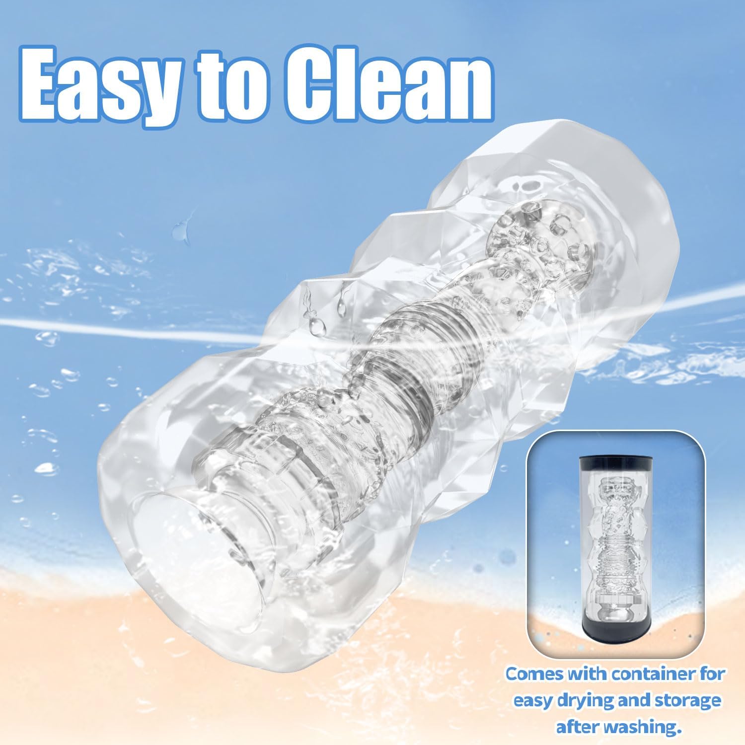 Compact Transparent Male Stroker with 3D Textured Stimulation - Image 6